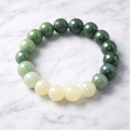 Green Landscape Gradient Bodhi Bead Bracelet, White Jade Style