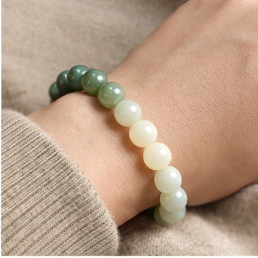 Green Landscape Gradient Bodhi Bead Bracelet, White Jade Style