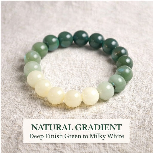 Green Landscape Gradient Bodhi Bead Bracelet, White Jade Style