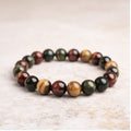Natural Multi-Color Tiger Eye Bead Bracelet – Red/Gold/Green Tiger’s Eye, Stretch Bracelet