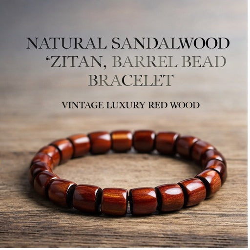 Natural Red Wood Barrel Bead Bracelet – Vintage Minimalist, Stretch Fit