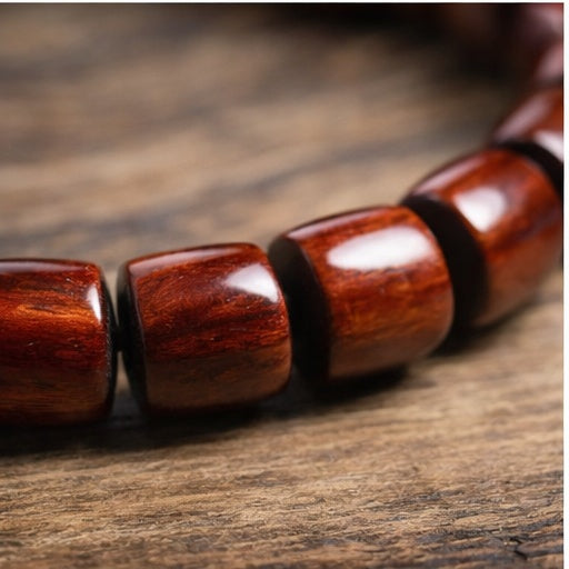 Natural Red Wood Barrel Bead Bracelet – Vintage Minimalist, Stretch Fit